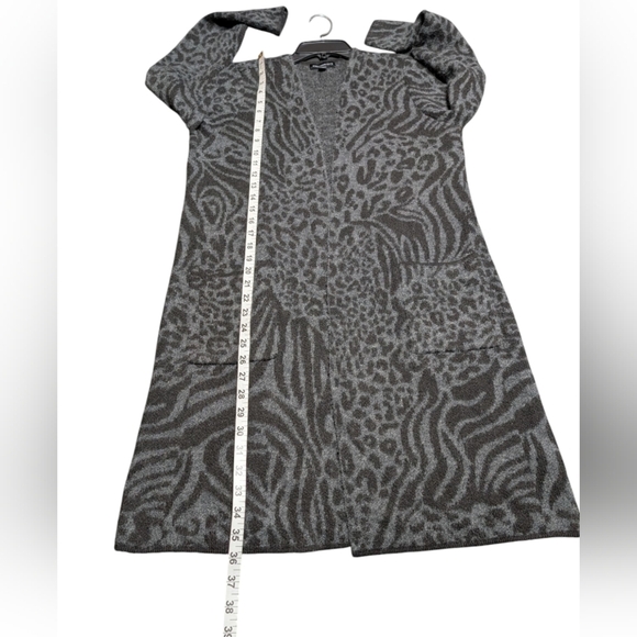 Fortune+Ivy Black And Grey Mix Animal Print Open Front Knit Cardigan Pockets S - Picture 5 of 7